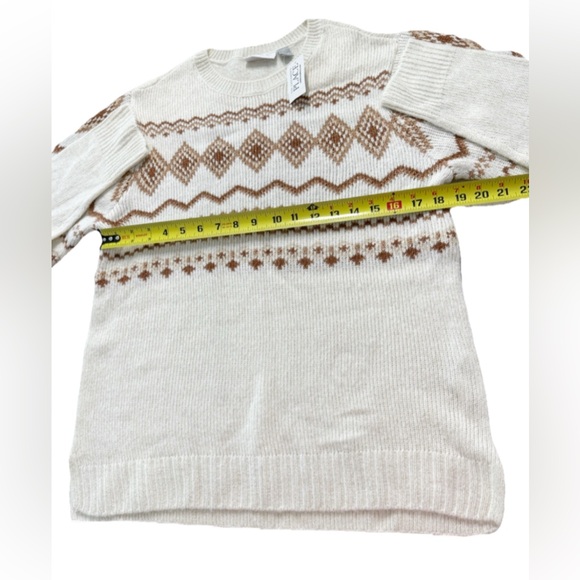 The Children’s Place Women’s L Metallic Thread Fair Isle Sweater Cream Tan NWT - Picture 4 of 8